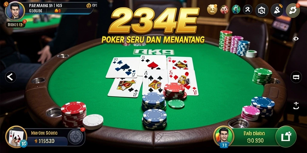 Tampilan screenshot utama 234E menampilkan gameplay Poker yang mendebarkan.