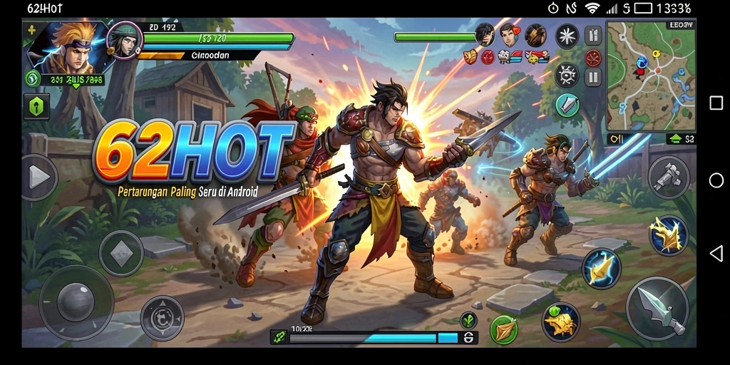 Screenshot gameplay 62HOT menampilkan aksi pertarungan yang seru.