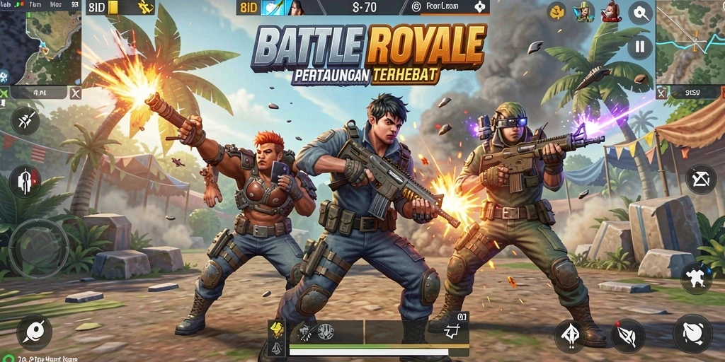 Tampilan gameplay intens di arena Battle Royale 8ID.
