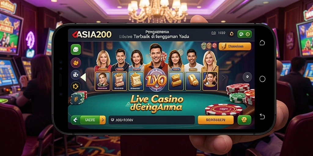 Tangkapan layar gameplay ASIA200 dengan dealer langsung dan suasana kasino.