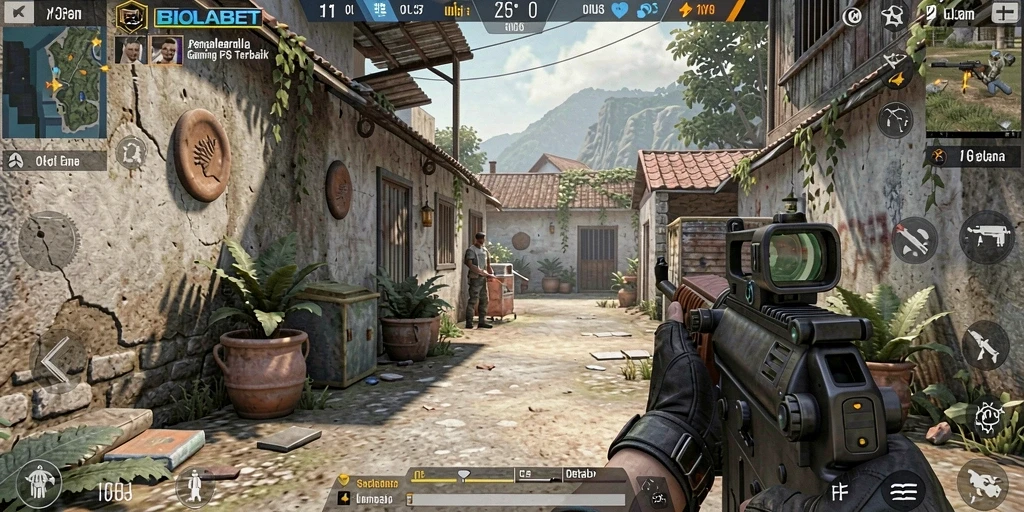 Tampilan gameplay intens dalam BIOLABET dengan pertarungan FPS yang mendebarkan.