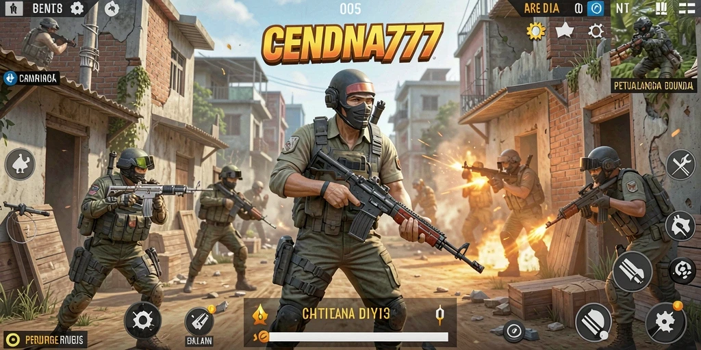 Tampilan intens dari gameplay CENDANA777 Battle Royale yang mendebarkan.