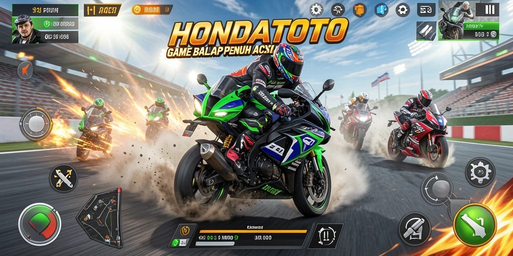 Gameplay HONDATOTO yang mendebarkan dengan balapan motor yang intens.