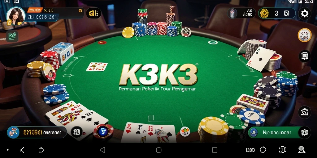 Screenshot K3K3 menampilkan suasana permainan Poker yang mendebarkan.