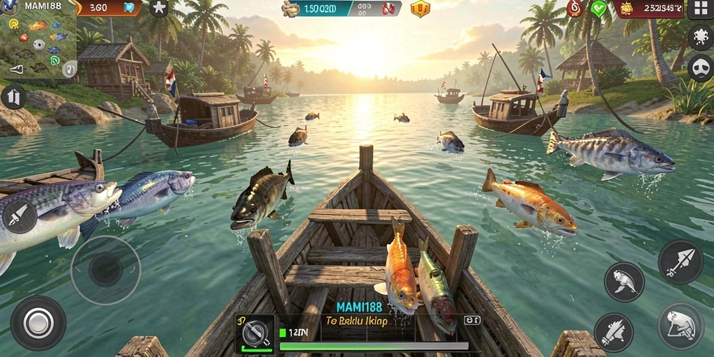 Tangkapan layar gameplay MAMI188 yang menunjukkan aksi seru menembak ikan.