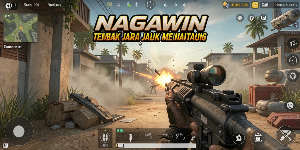 Screenshot gameplay NAGAWIN yang menunjukkan aksi tembak-menembak seru.
