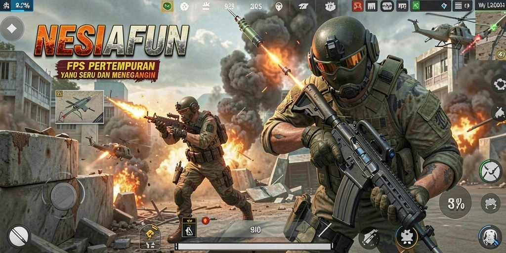 Screenshot gameplay <strong>NESIAFUN</strong> menampilkan aksi intens di medan perang.