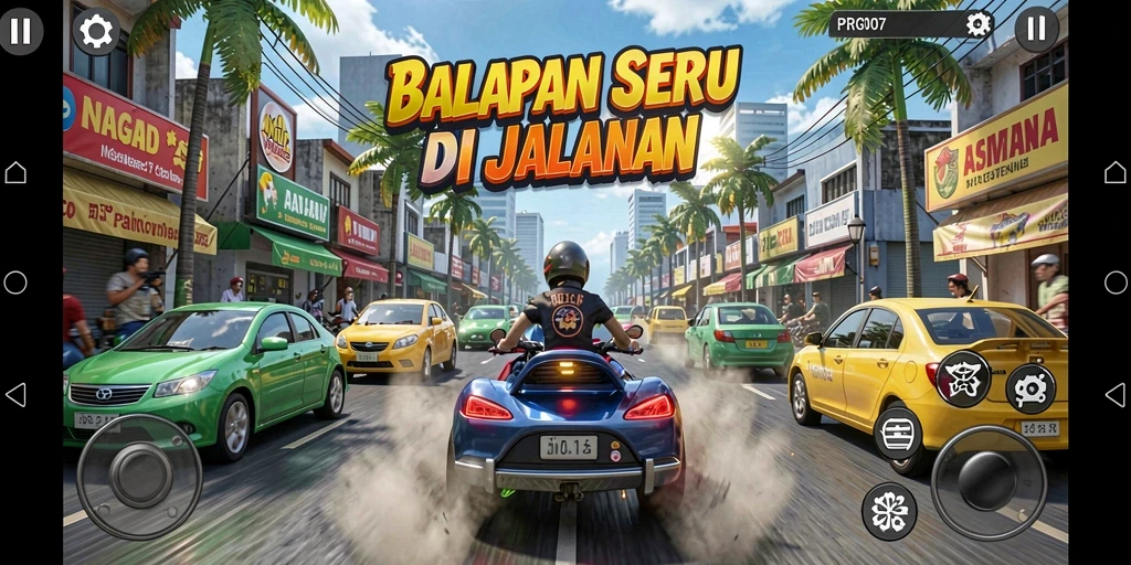 Tampilan gameplay PRG007 saat balapan di lintasan yang menantang.