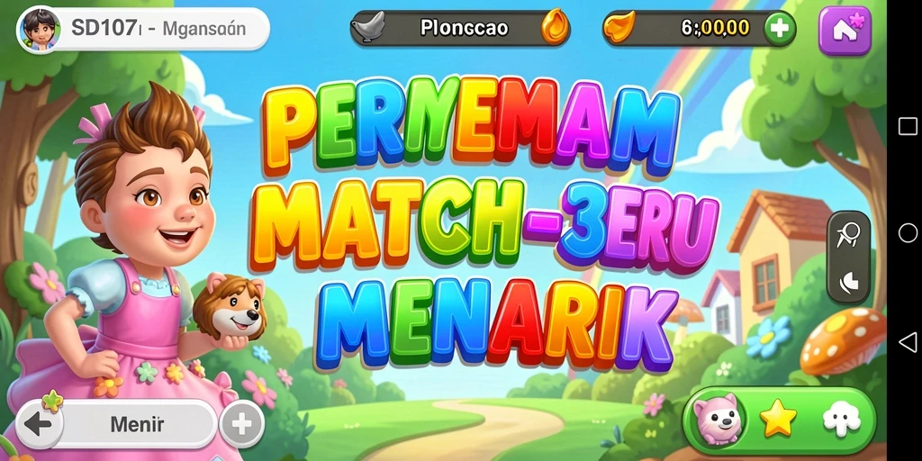 Screenshot menampilkan gameplay menawan di SD107 dengan elemen Match-3.