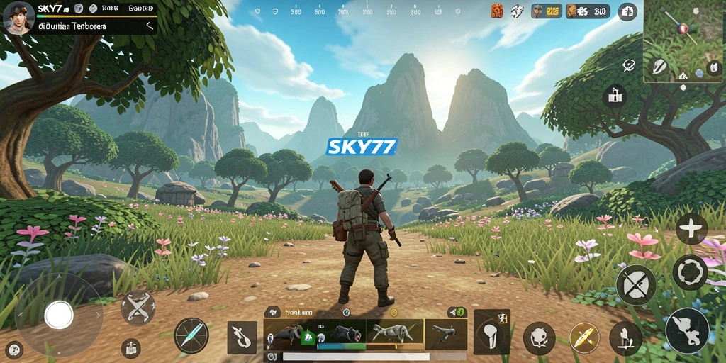Screenshot gameplay SKY77 menunjukkan petualangan menakjubkan di dunia terbuka.