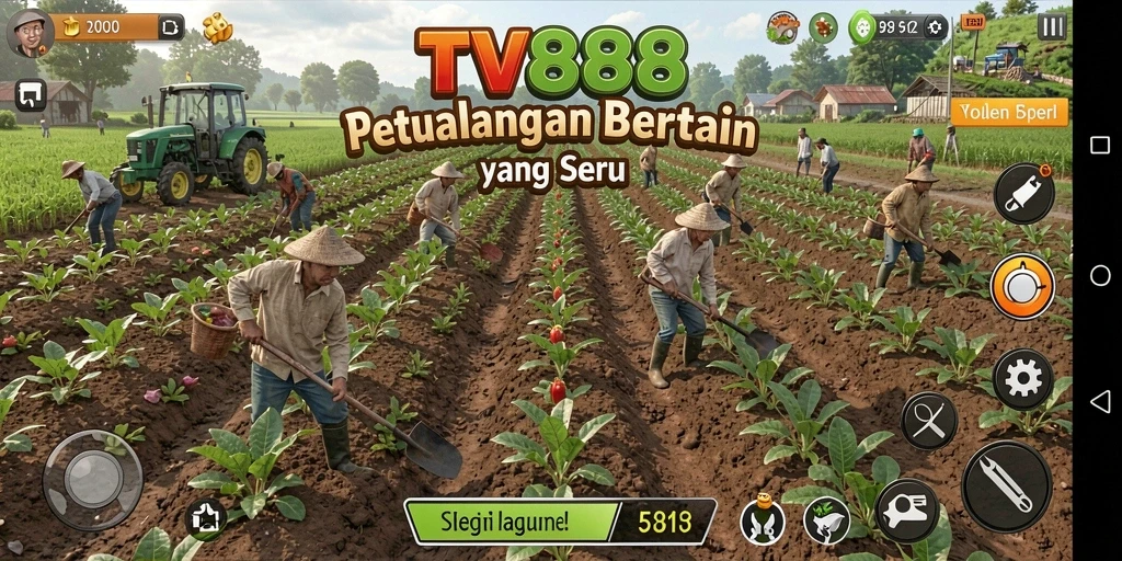 Tangkapan layar gameplay TV888 menampilkan suasana pertanian yang hidup dan menyenangkan.