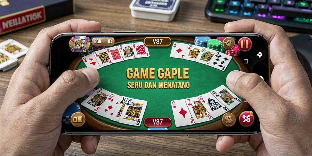 Screenshot utama V87 menampilkan gameplay Gaple yang seru.